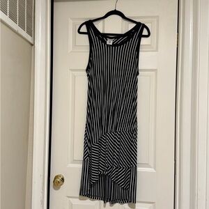 CAbi Black and White Asymmetrical Striped Dress